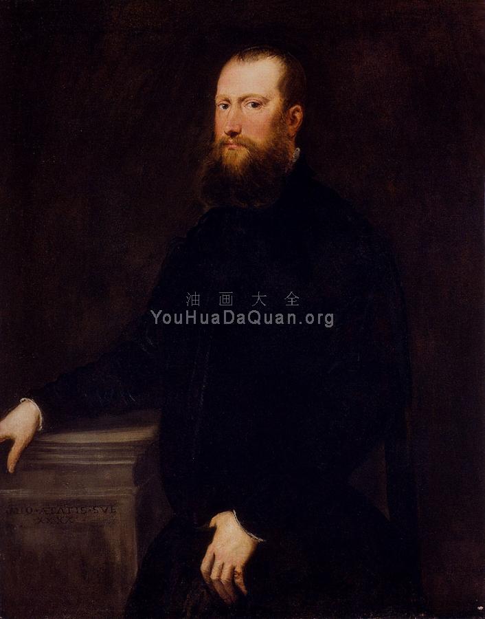 Portrait Of A Bearded Venetian Nobleman - 雅格布·罗布斯提·丁托列托